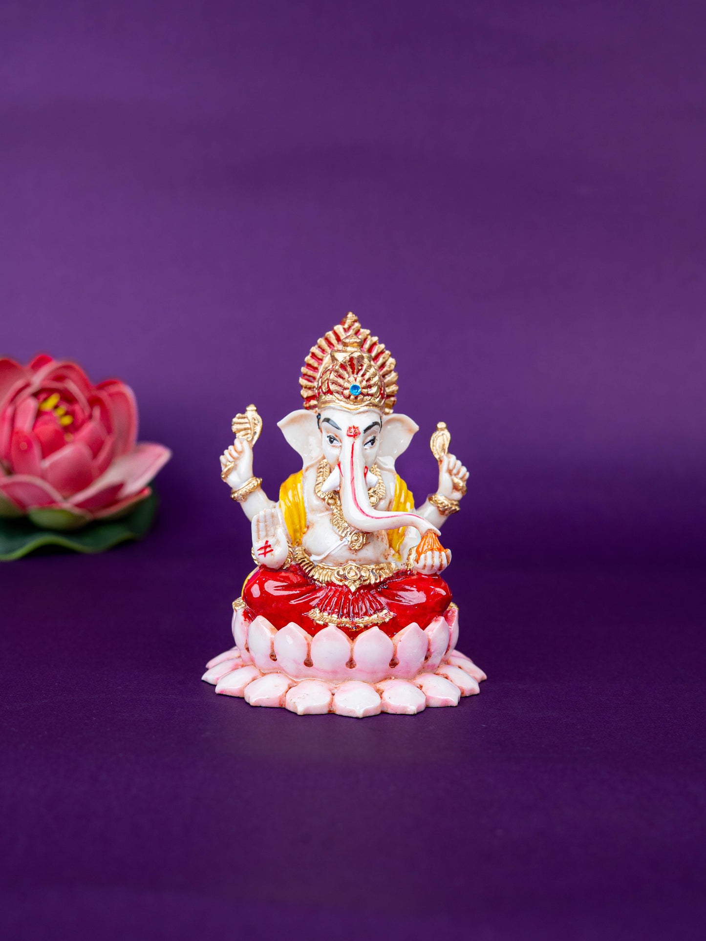 Polystone Ganesha Idol on Lotus Base - 4 inch - WL5521
