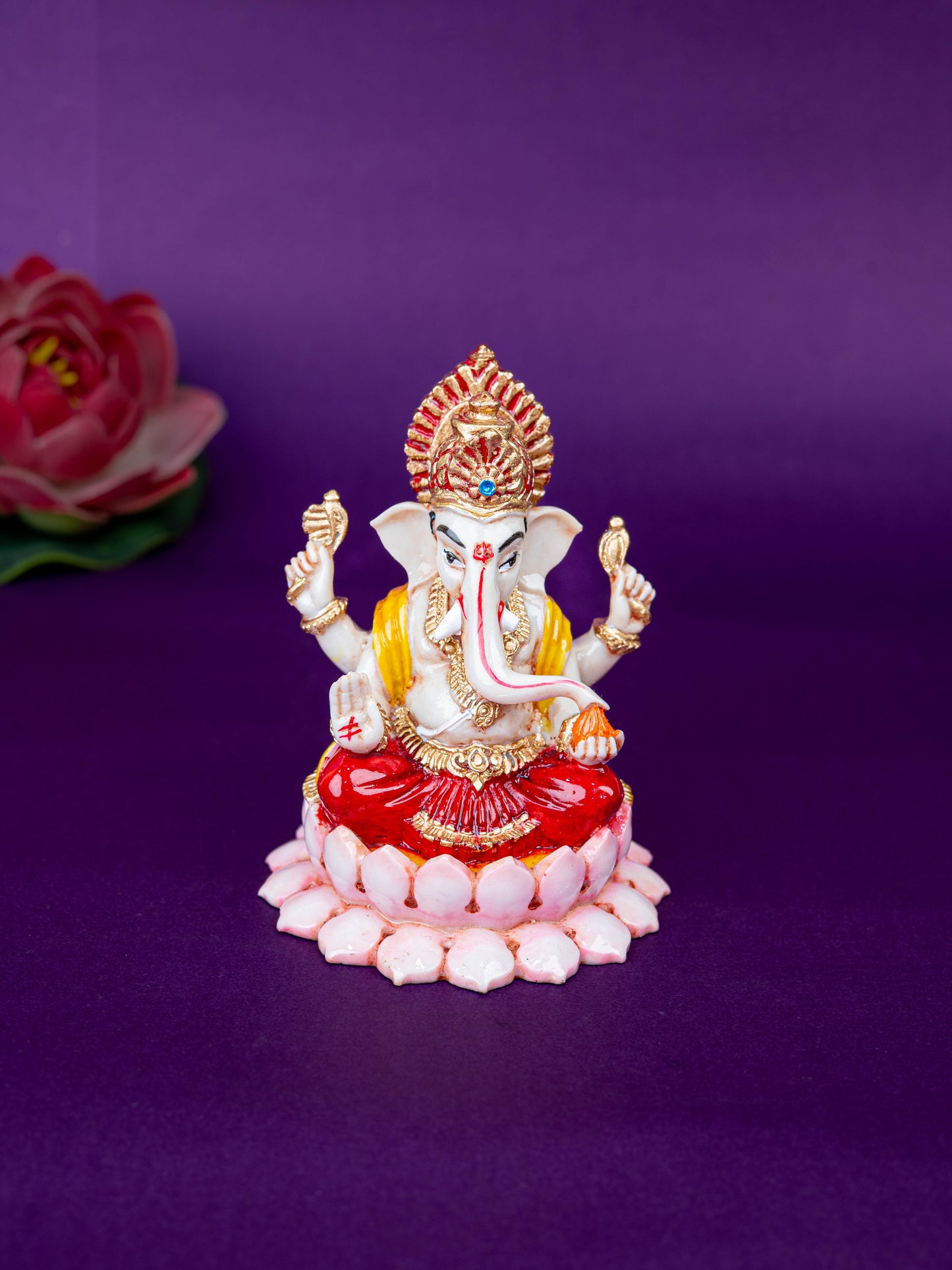 Polystone Ganesha Idol on Lotus Base - 4 inch - WL5521