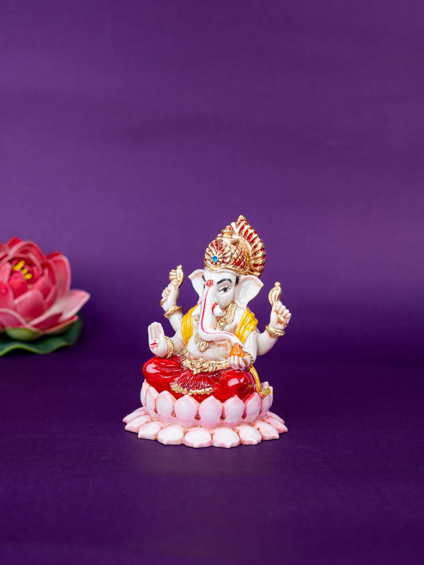 Polystone Ganesha Idol on Lotus Base - 4 inch - WL5521