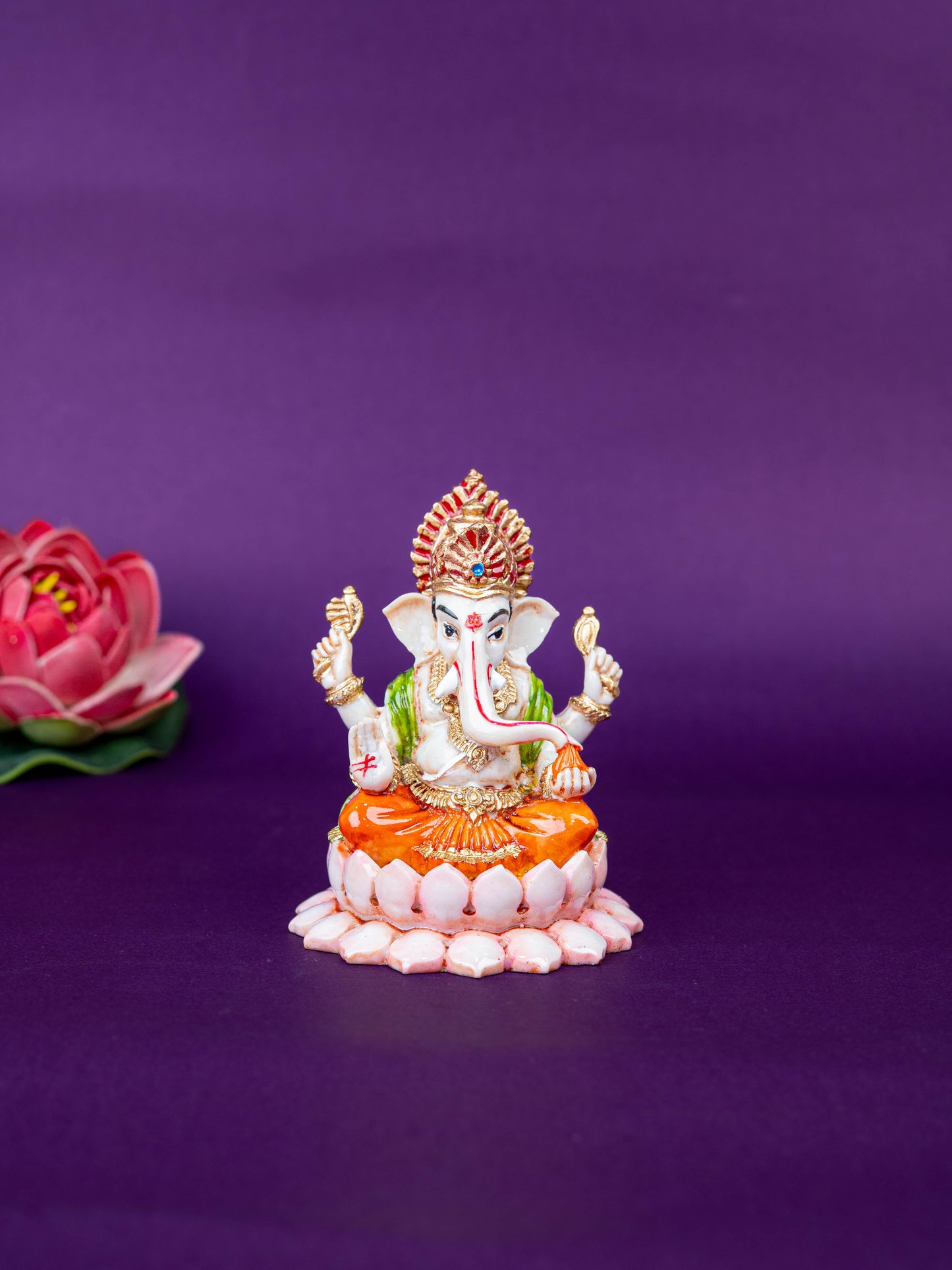 Polystone Ganesha Idol on Lotus Base - 4 inch - WL5521