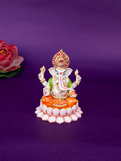Polystone Ganesha Idol on Lotus Base - 4 inch - WL5521