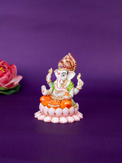 Polystone Ganesha Idol on Lotus Base - 4 inch - WL5521