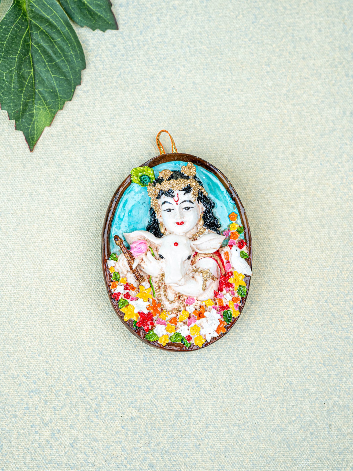 Polystone Krishna with Cow Wall Hanging - 4 inch - WL5525