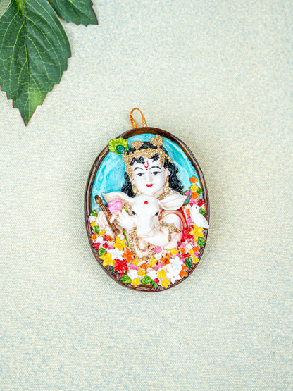Polystone Krishna with Cow Wall Hanging - 4 inch - WL5525