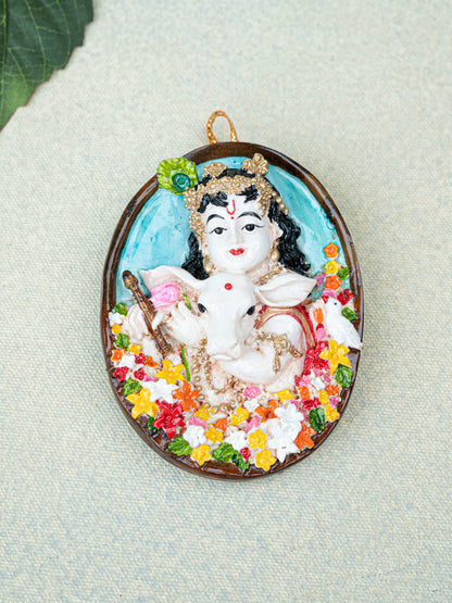 Polystone Krishna with Cow Wall Hanging - 4 inch - WL5525