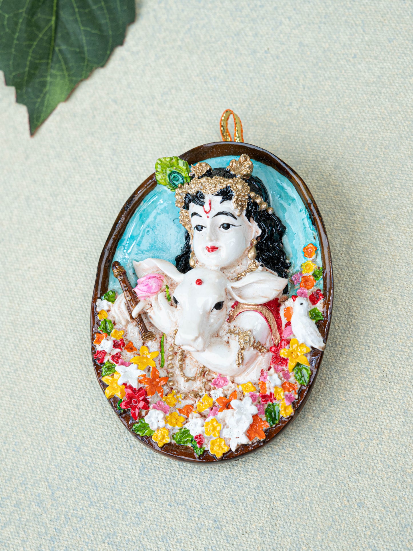 Polystone Krishna with Cow Wall Hanging - 4 inch - WL5525
