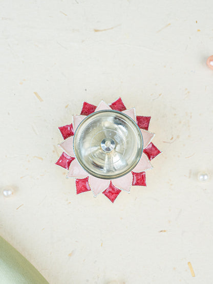 White Metal Floral Diya - Pink - WL5534-3
