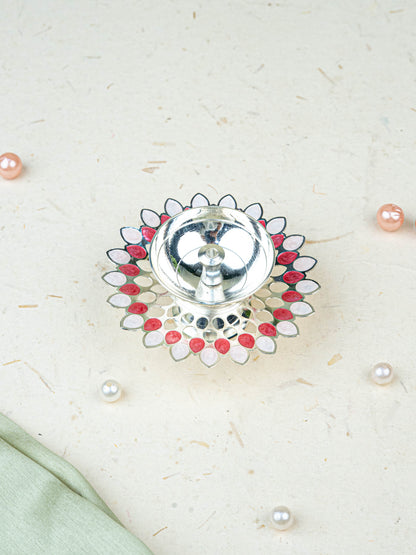 White Metal Designer Diya - Pink - WL5535-1