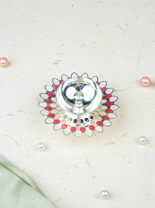White Metal Designer Diya - Pink - WL5535-1