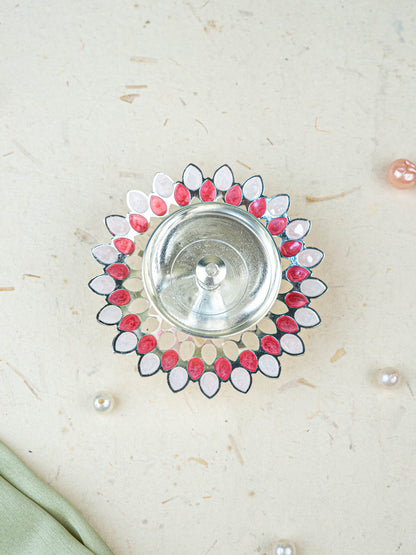 White Metal Designer Diya - Pink - WL5535-1