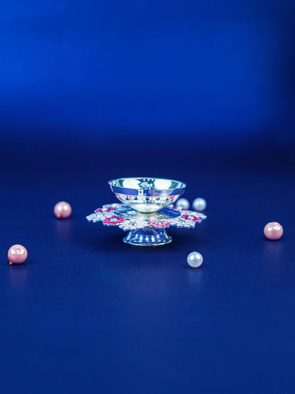 White Metal Floral Diya - Pink - WL5551-1