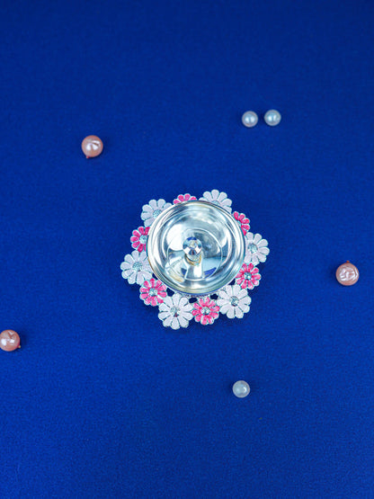 White Metal Floral Diya - Pink - WL5551-1