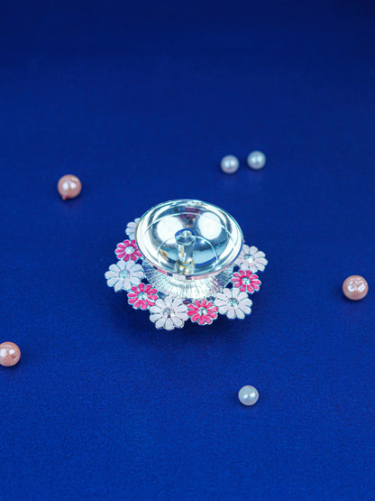 White Metal Floral Diya - Pink - WL5551-1