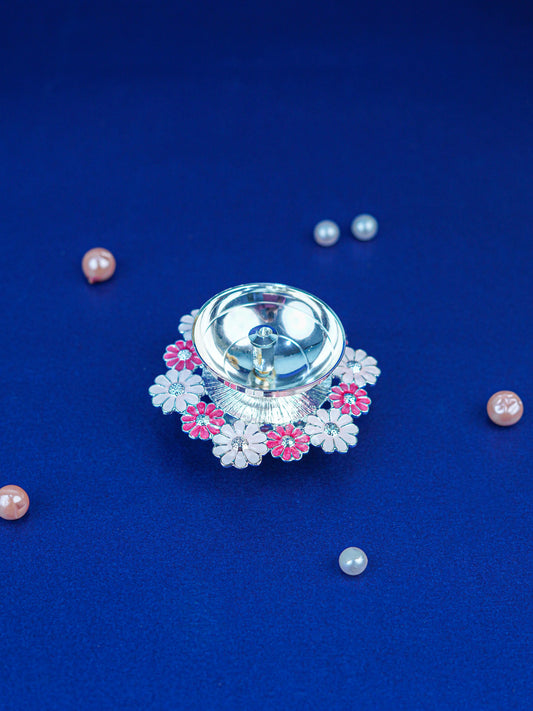 White Metal Floral Diya - Pink - WL5551-1