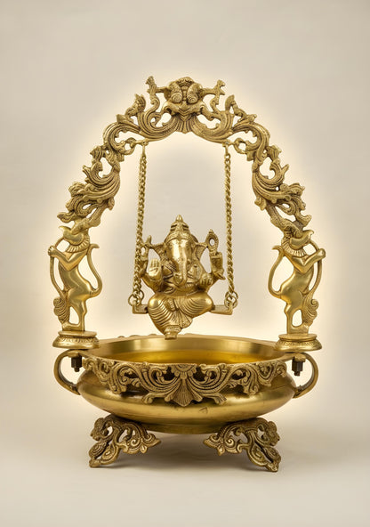 Brass Swing Ganesha Urli - 21 inch - WL5564