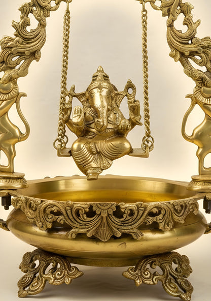Brass Swing Ganesha Urli - 21 inch - WL5564