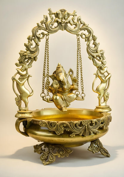 Brass Swing Ganesha Urli - 21 inch - WL5564