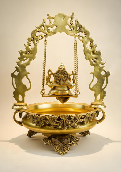 Brass Swing Ganesha Urli - 21 inch - WL5564
