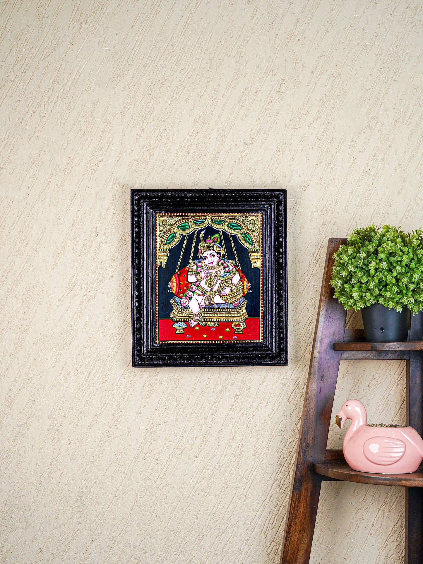 Tanjore Painting - Krishna - Flat (Gold Foil) - 12x10inch - WL5573
