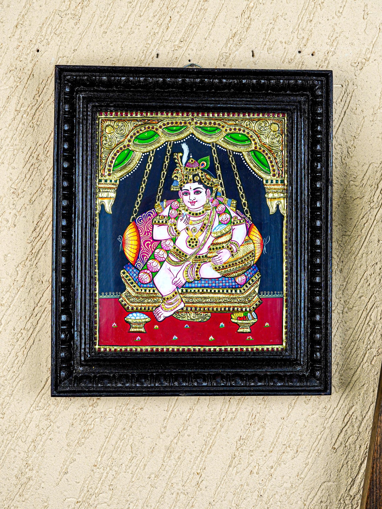 Tanjore Painting - Krishna - Flat (Gold Foil) - 12x10inch - WL5573