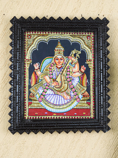 Tanjore Painting (Chettinad Frame) - Saraswathi - Semi Embossed  - 12x10 inch - WL5576