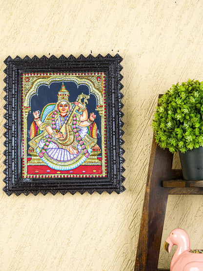 Tanjore Painting (Chettinad Frame) - Saraswathi - Semi Embossed  - 12x10 inch - WL5576