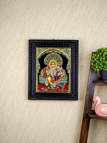 Tanjore Painting - Lakshmi Narasimhar - Semi Embossed - 15x12 inch - WL5577