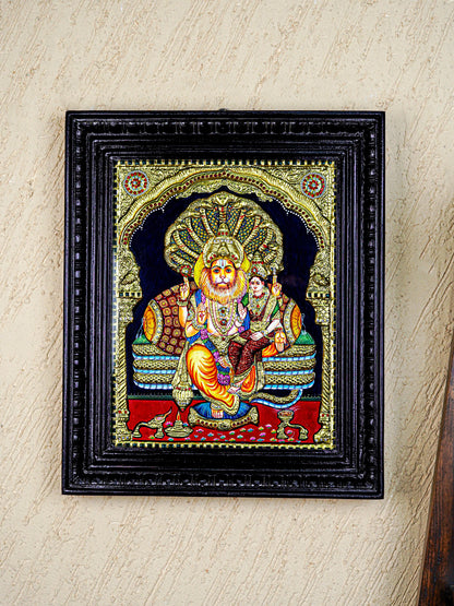 Tanjore Painting - Lakshmi Narasimhar - Semi Embossed - 15x12 inch - WL5577