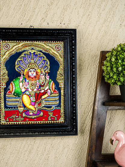 Tanjore Painting - Lakshmi Narasimhar - Semi Embossed - 15x12 inch - WL5577