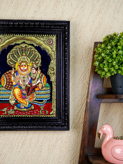 Tanjore Painting - Lakshmi Narasimhar - Semi Embossed - 15x12 inch - WL5577