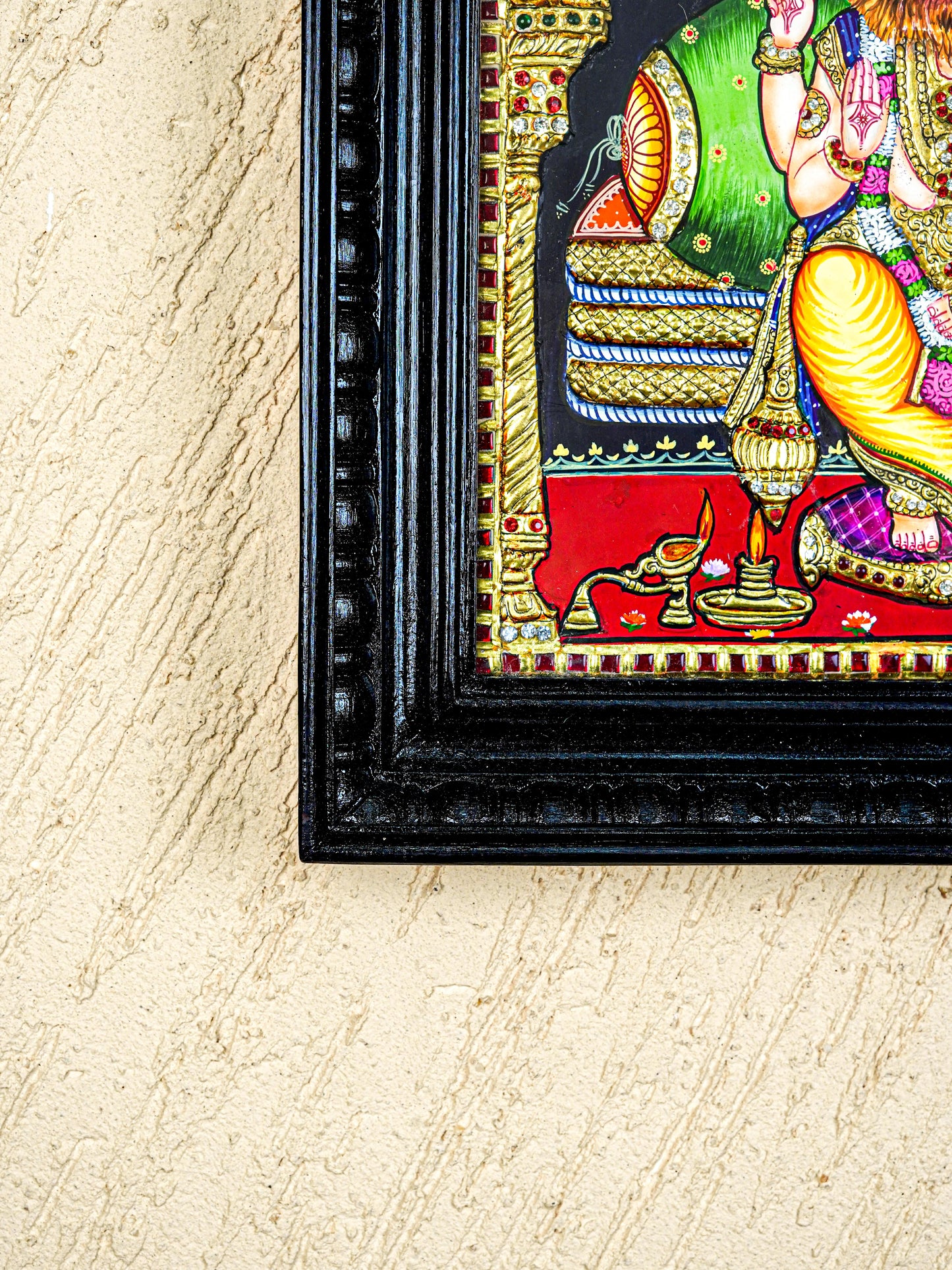 Tanjore Painting - Lakshmi Narasimhar - Semi Embossed - 15x12 inch - WL5577