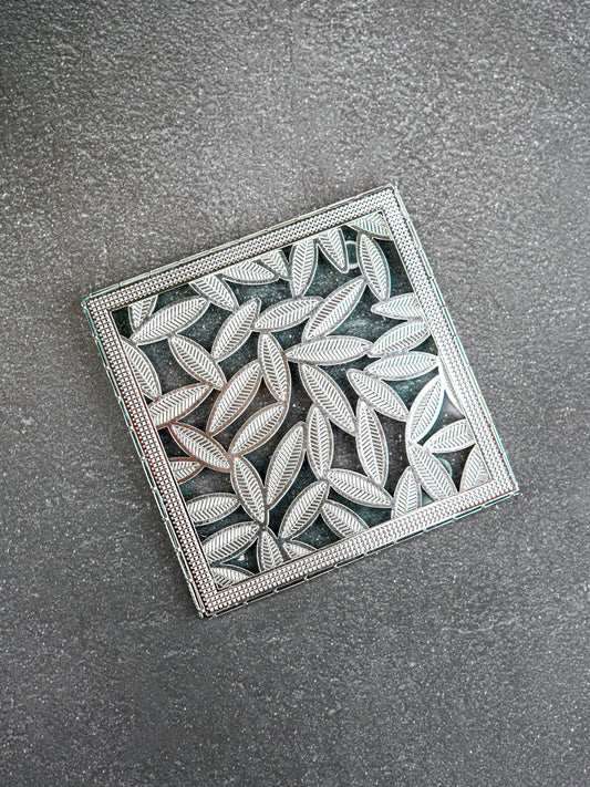 White Metal Leaf Design Coaster - Silver - WL5579-1
