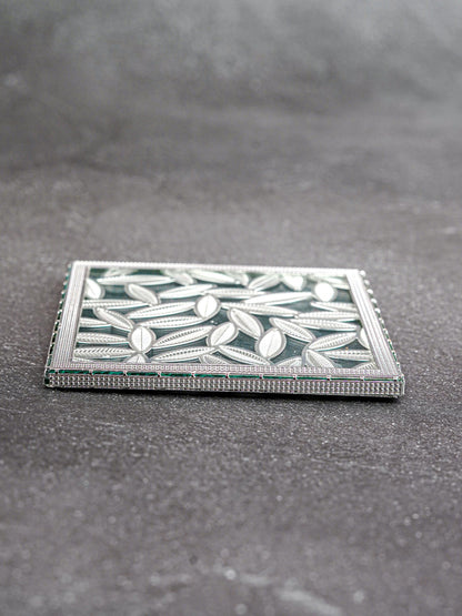White Metal Leaf Design Coaster - Silver - WL5579-1