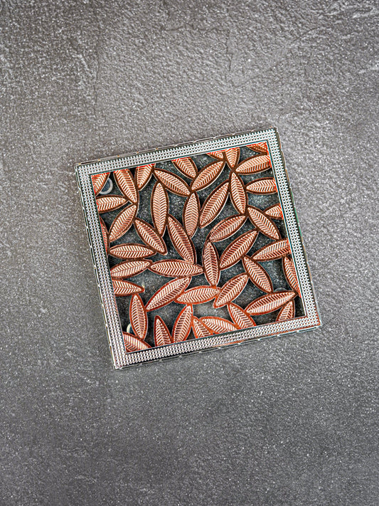 White Metal Leaf Design Coaster - Copper - WL5579-2