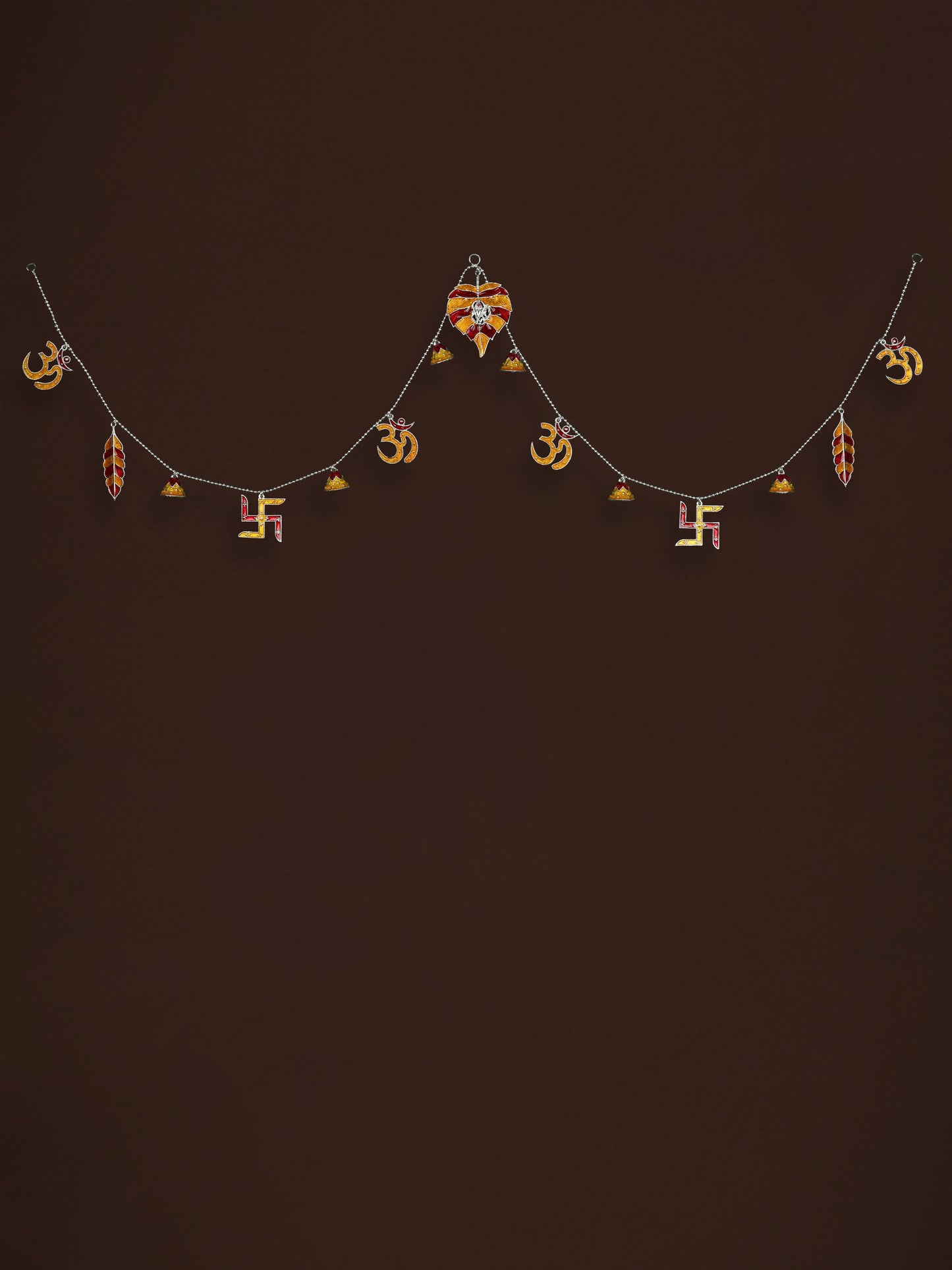 White Metal Thoran with Ganesha & Bell - Red - WL5583-1