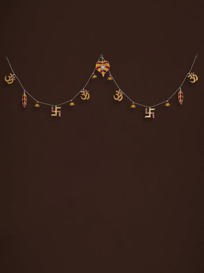 White Metal Thoran with Ganesha & Bell - Red - WL5583-1