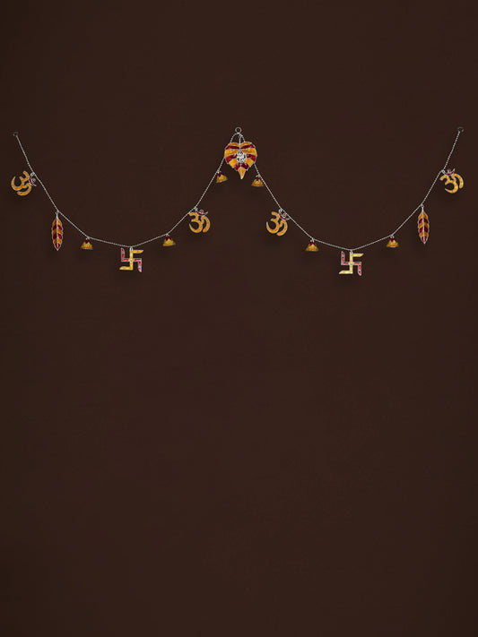White Metal Thoran with Ganesha & Bell - Red - WL5583-1