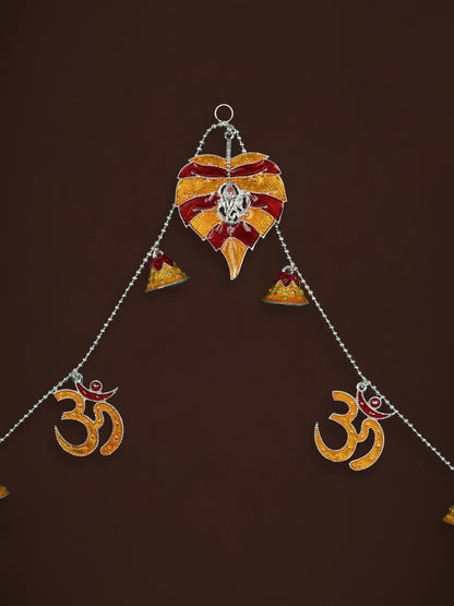 White Metal Thoran with Ganesha & Bell - Red - WL5583-1