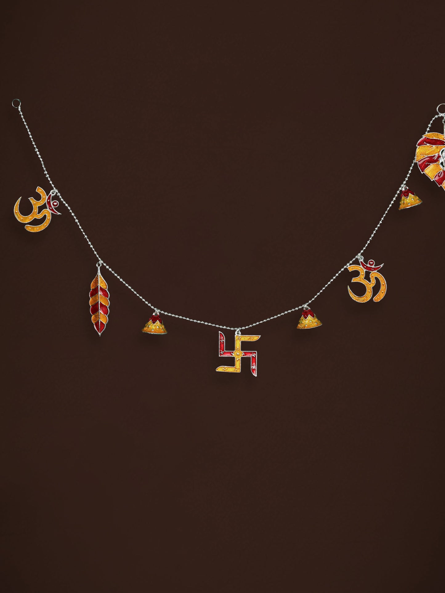 White Metal Thoran with Ganesha & Bell - Red - WL5583-1