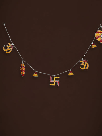 White Metal Thoran with Ganesha & Bell - Red - WL5583-1
