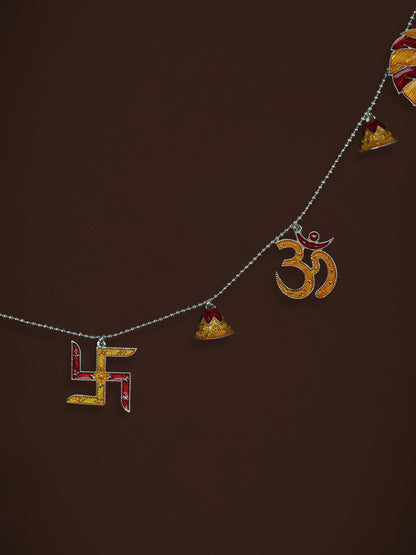 White Metal Thoran with Ganesha & Bell - Red - WL5583-1