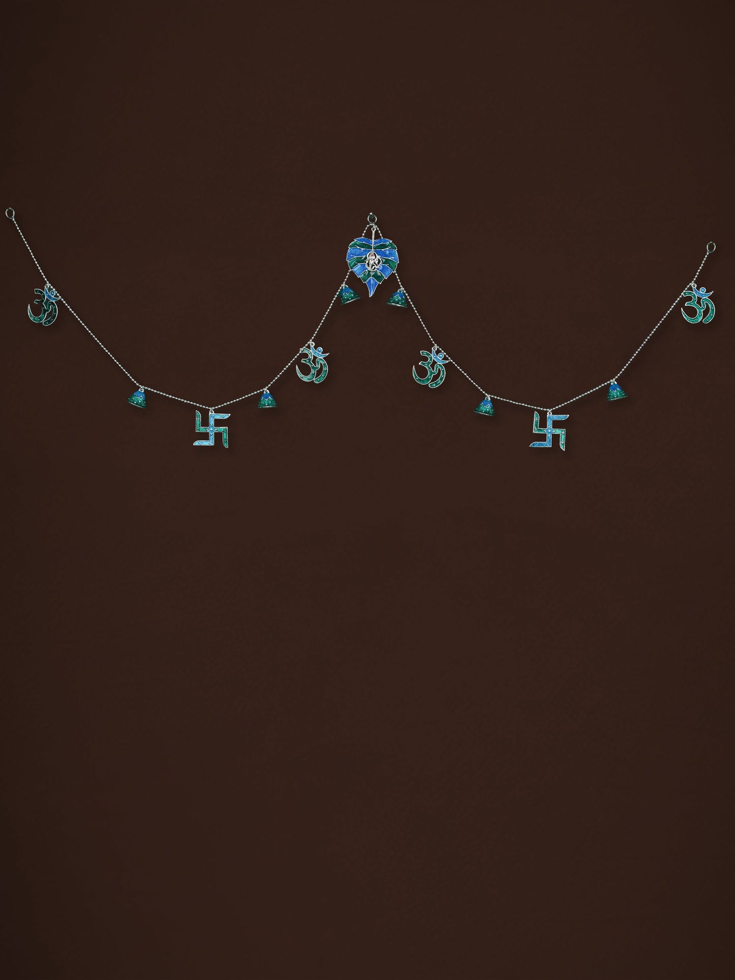 White Metal Thoran with Ganesha & Bell - Blue - WL5583-2