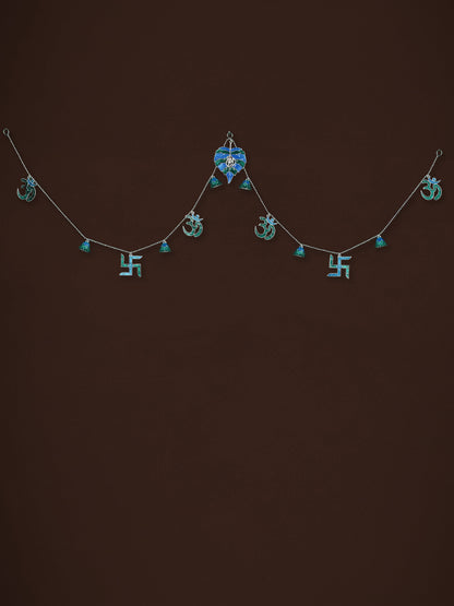 White Metal Thoran with Ganesha & Bell - Blue - WL5583-2
