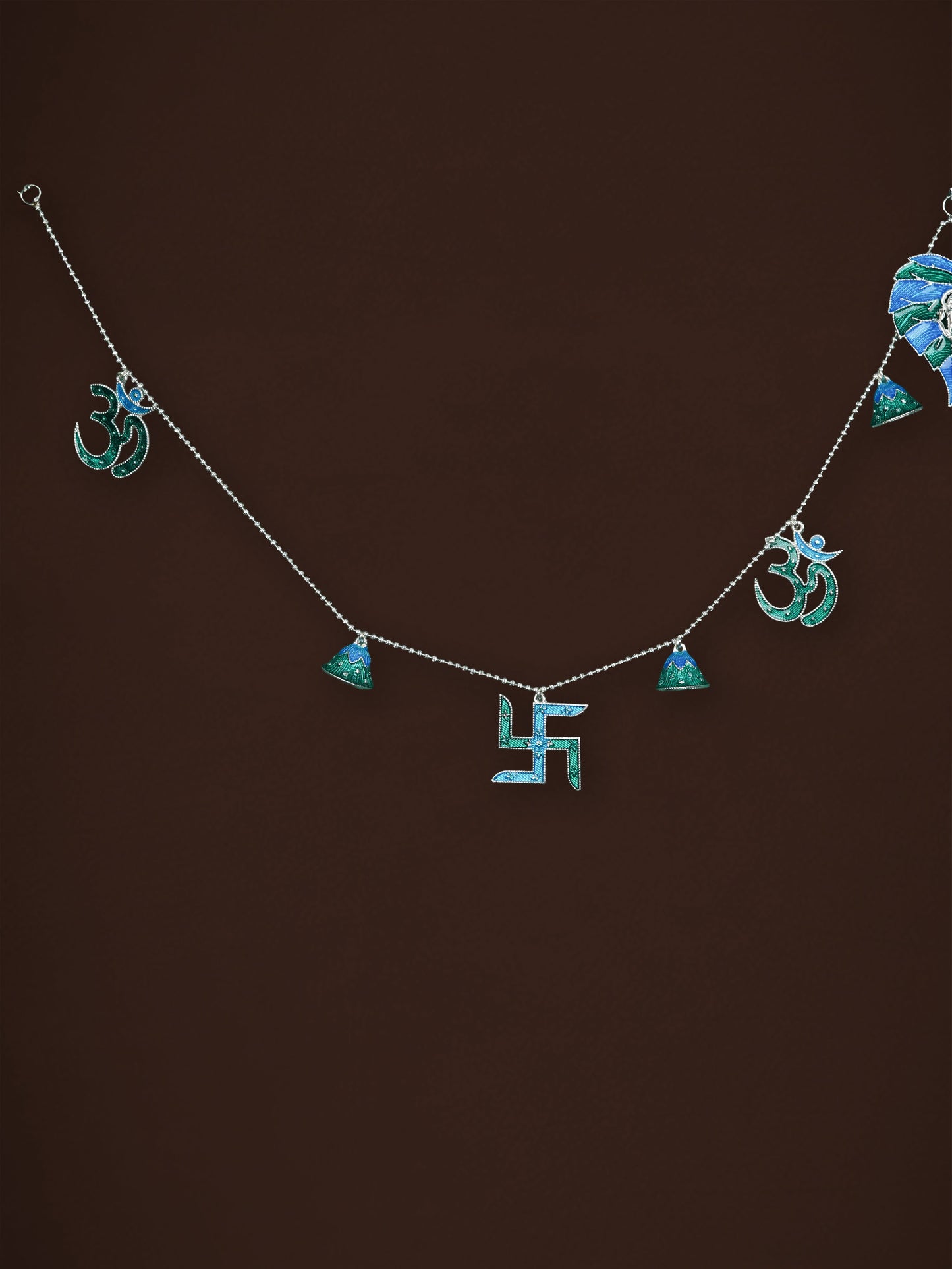 White Metal Thoran with Ganesha & Bell - Blue - WL5583-2