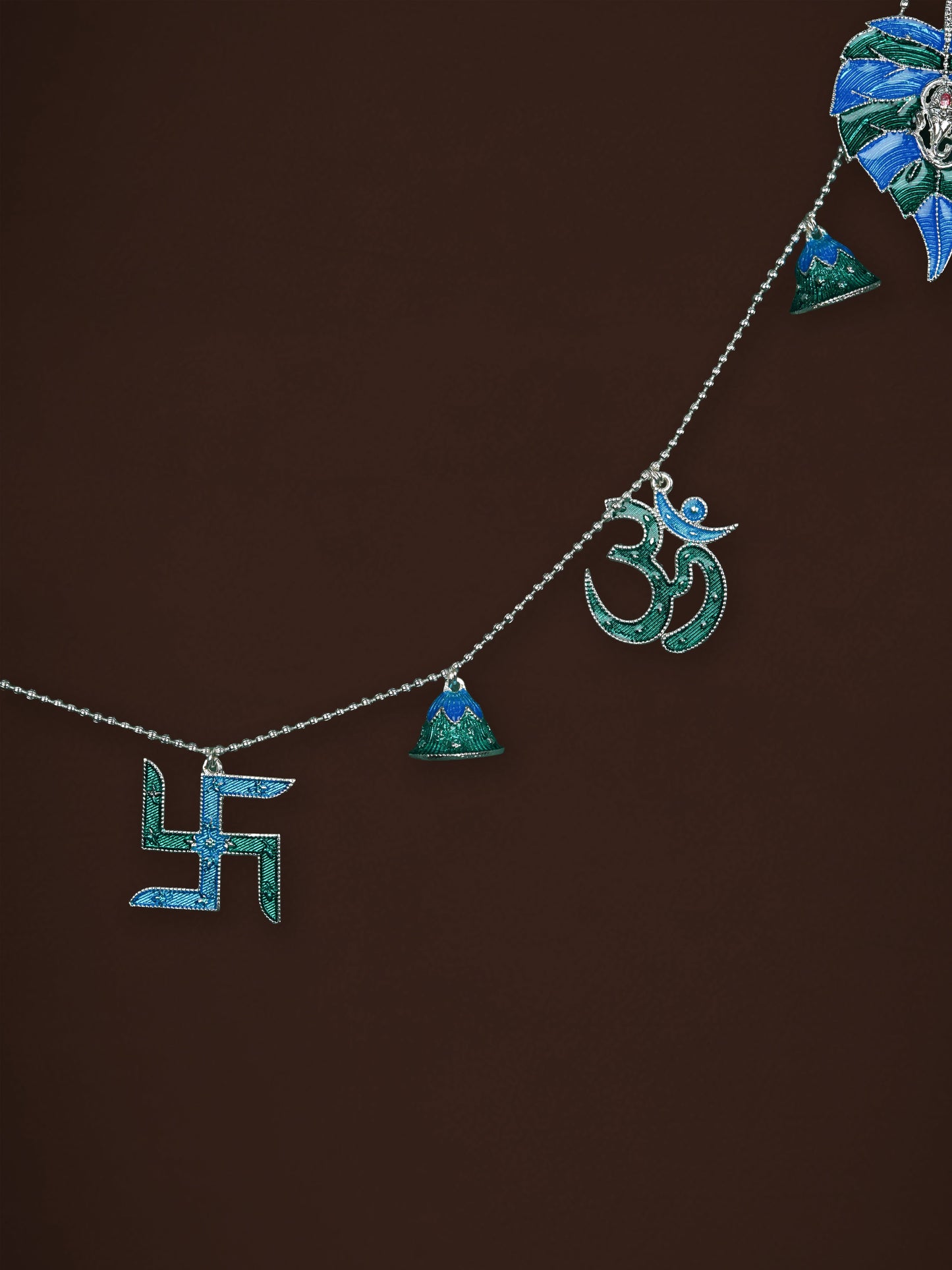 White Metal Thoran with Ganesha & Bell - Blue - WL5583-2