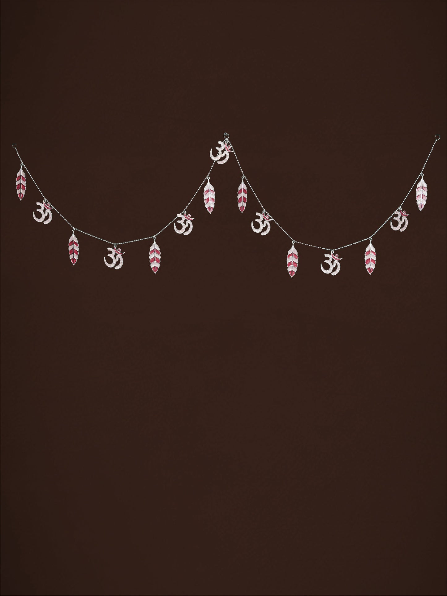 White Metal Thoran with Swastik & Leaf - Pink - WL5584-1