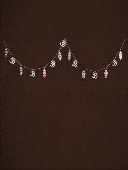 White Metal Thoran with Swastik & Leaf - Pink - WL5584-1