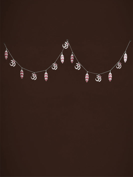 White Metal Thoran with Swastik & Leaf - Pink - WL5584-1