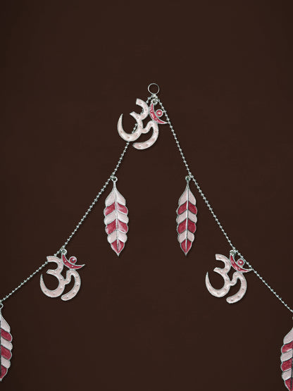 White Metal Thoran with Swastik & Leaf - Pink - WL5584-1