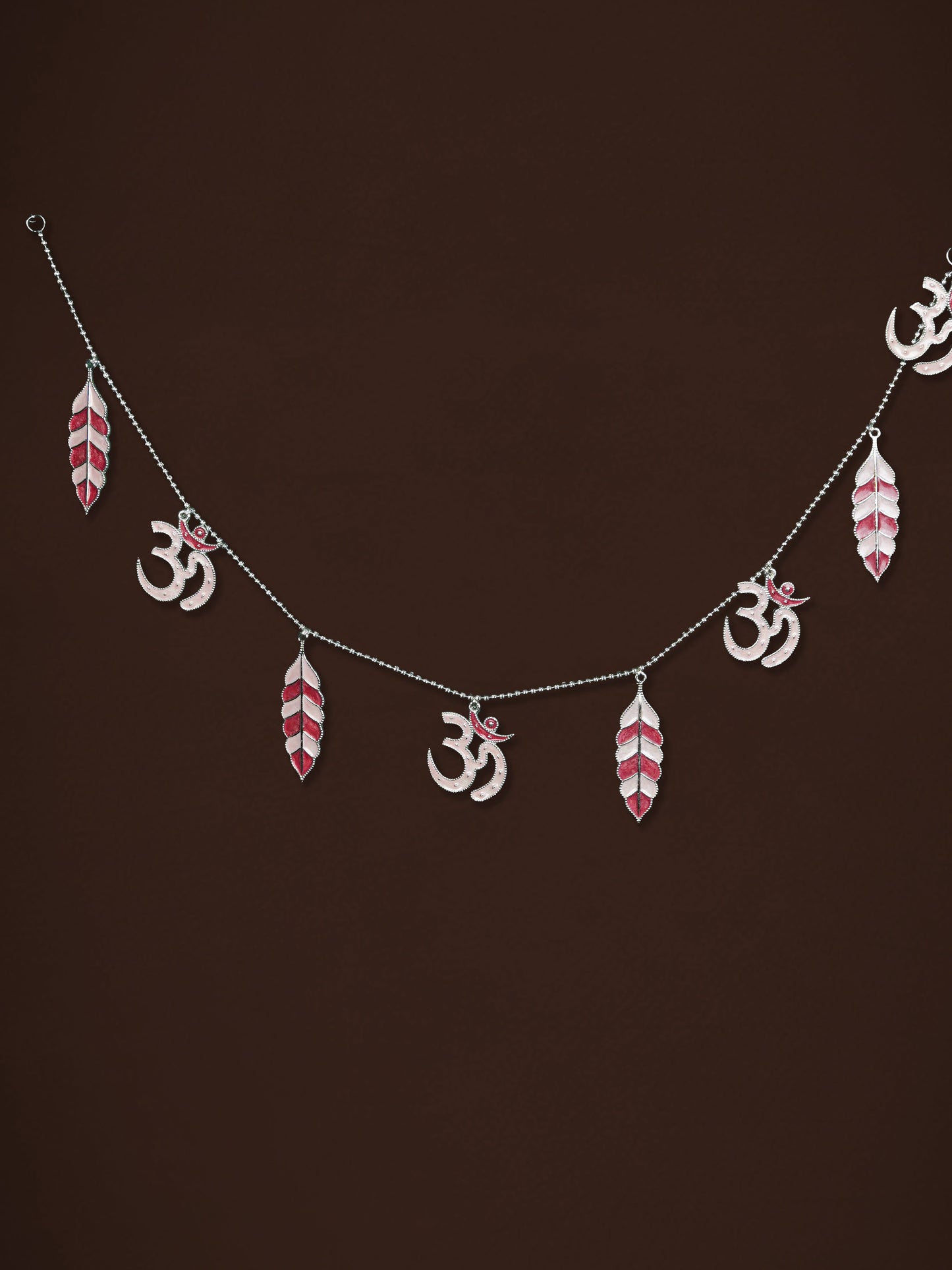 White Metal Thoran with Swastik & Leaf - Pink - WL5584-1